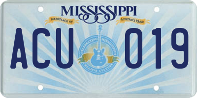 MS license plate ACU019