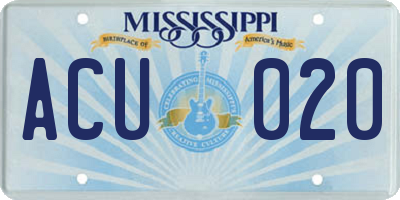 MS license plate ACU020