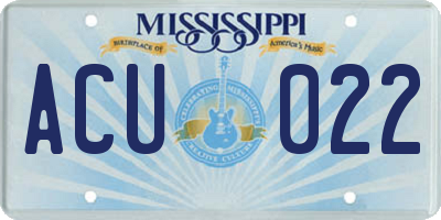 MS license plate ACU022