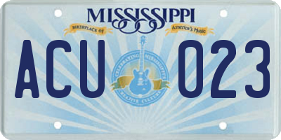 MS license plate ACU023