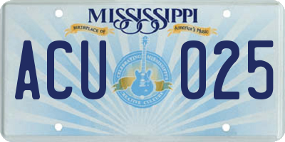 MS license plate ACU025