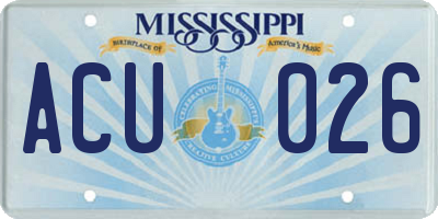 MS license plate ACU026