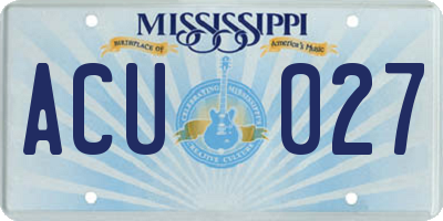 MS license plate ACU027
