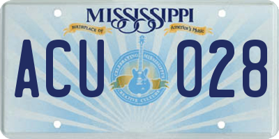 MS license plate ACU028