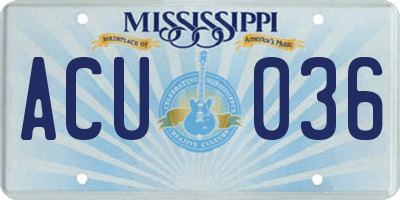 MS license plate ACU036