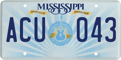 MS license plate ACU043