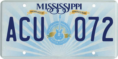 MS license plate ACU072
