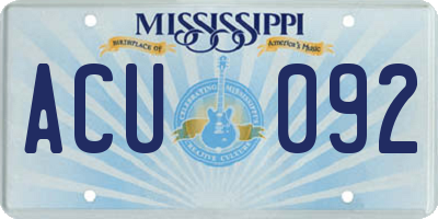 MS license plate ACU092
