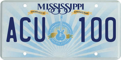MS license plate ACU100