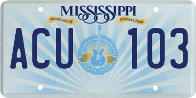 MS license plate ACU103