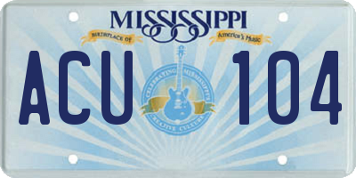MS license plate ACU104