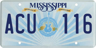 MS license plate ACU116