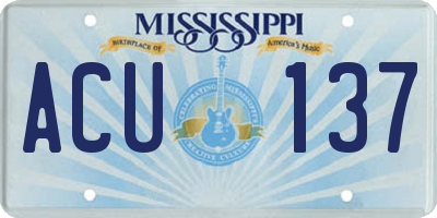 MS license plate ACU137