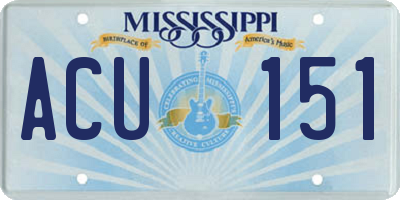 MS license plate ACU151