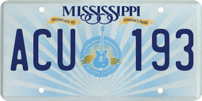 MS license plate ACU193