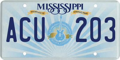 MS license plate ACU203