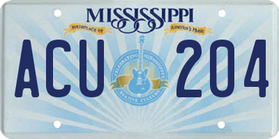 MS license plate ACU204