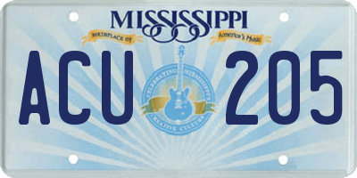 MS license plate ACU205