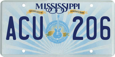 MS license plate ACU206