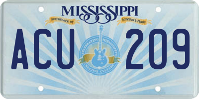 MS license plate ACU209