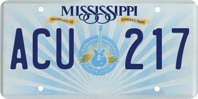 MS license plate ACU217