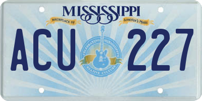 MS license plate ACU227