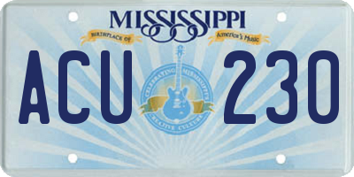 MS license plate ACU230
