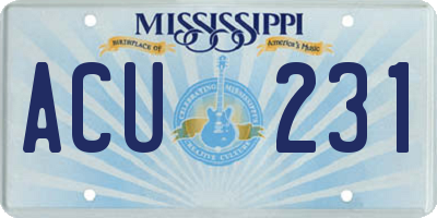 MS license plate ACU231