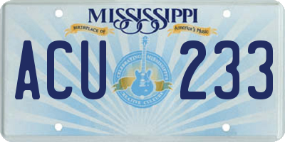 MS license plate ACU233
