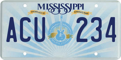 MS license plate ACU234