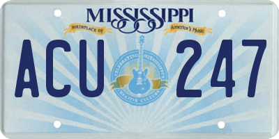 MS license plate ACU247