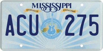 MS license plate ACU275