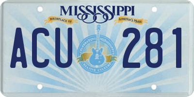 MS license plate ACU281
