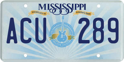 MS license plate ACU289