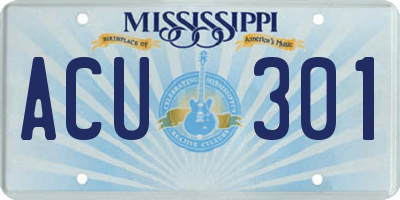 MS license plate ACU301