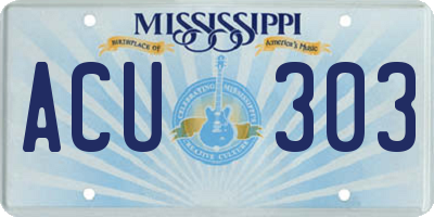 MS license plate ACU303