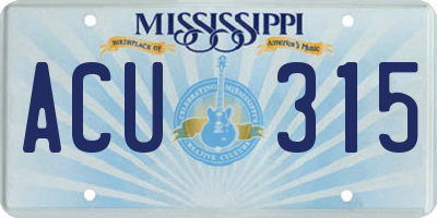 MS license plate ACU315
