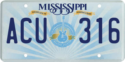 MS license plate ACU316