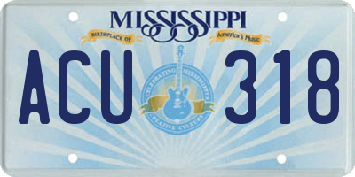 MS license plate ACU318