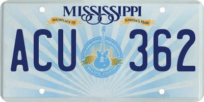 MS license plate ACU362