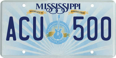 MS license plate ACU500