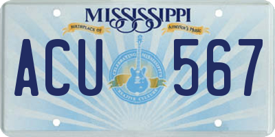 MS license plate ACU567