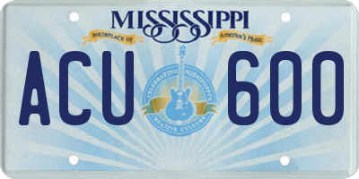 MS license plate ACU600