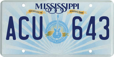 MS license plate ACU643