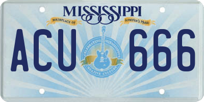 MS license plate ACU666