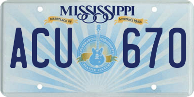 MS license plate ACU670
