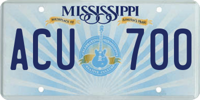 MS license plate ACU700