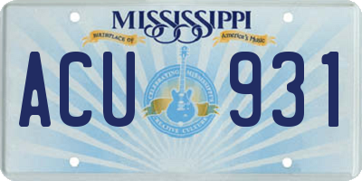 MS license plate ACU931