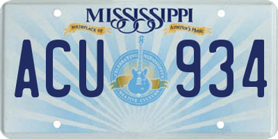 MS license plate ACU934