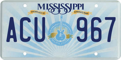 MS license plate ACU967